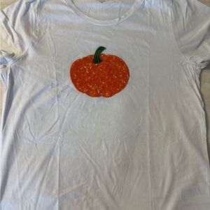 J. Crew women’s White Tee with Orange Pumpkin Graphic